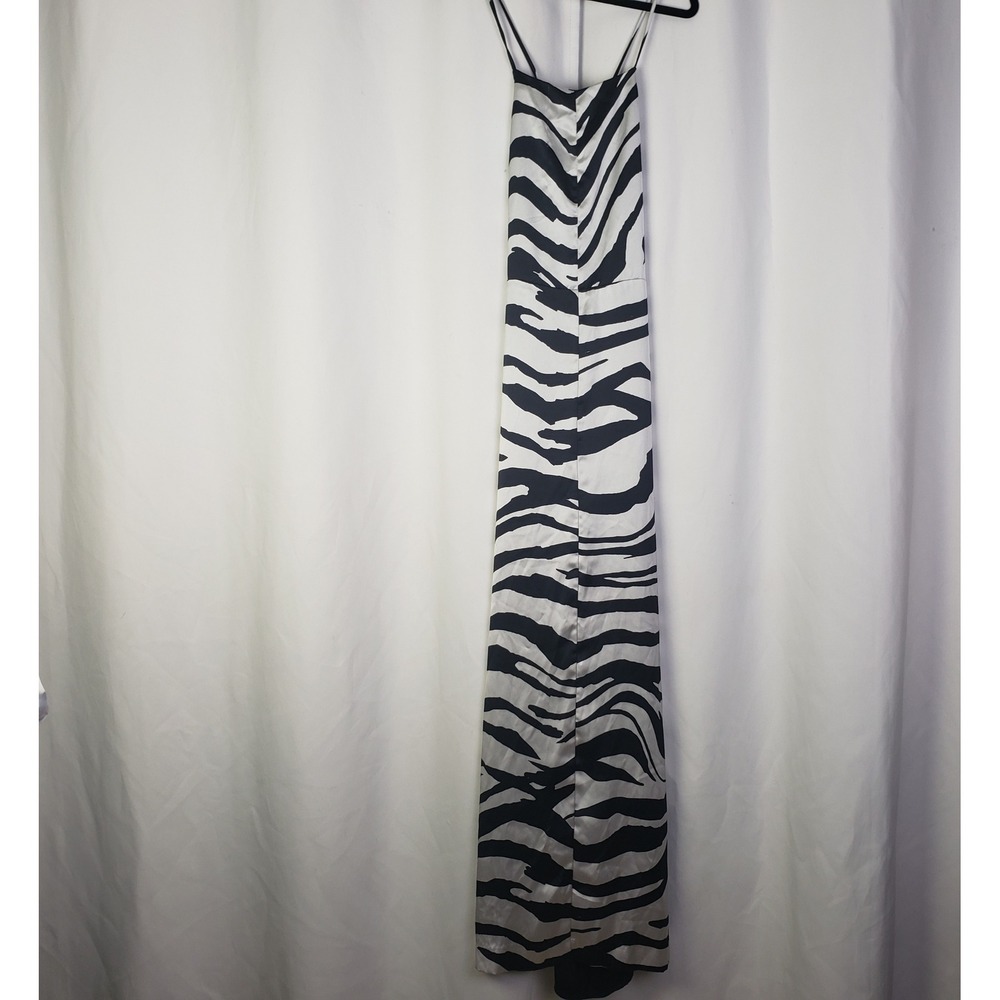 Free People Abby Zebra Print Satin Maxi Dress Black White Lace Up Back Size 12 - Picture 2 of 10